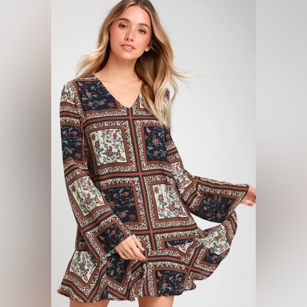 Lulus Mosaic Tile Patterned Shift Dress